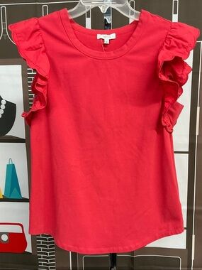 Tyler Boe Red Ruffle Sleeve Tank Top. #2246